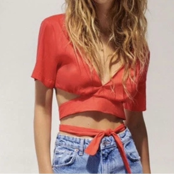 Zara Tops - Zara top Crop Women waist‎ tie linen shirt blouse S
